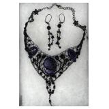 Gothic Lace Choker Necklace w/ Matching Earrings
