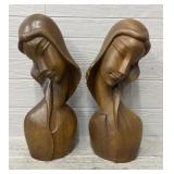 (2) MCM Art Deco Madonna Sculptured Wooden Art