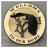 Wooden Welcome to Our Home Eagle Wall Art