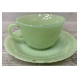 Green Glass Cup & Saucer Tea Set