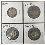(4) 1939-1945 Assorted Mercury Dimes