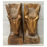 (2) Wooden Carved Horse Bookends