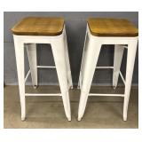 (2) Metal Barstools w/ Wooden Tops