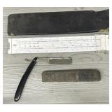 Vintage Pickett Slide Ruler & Straight Razor