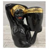 1950s Woman Carrying Basket Vase Ceramic Decor