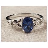 Oval Faceted Blue Sapphire Ring