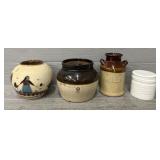 (4) Assorted Crock, Butter Dish, Pot