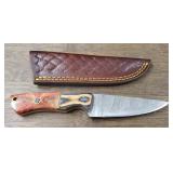 Damascus Fixed Blade Knife w/Sheath #6