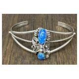 Vintage Navajo Sterling Silver Opal Cuff Bracelet