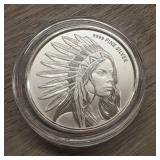 1 oz Silver 'Indian Chieftress / Buffalo' Round