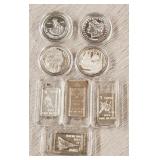 (8) 1 Gram Silver Different Rounds & Bars