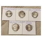 (5) 1/4 oz Silver Different Rounds