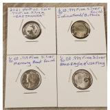 (4) 1/10 os Silver Different Rounds