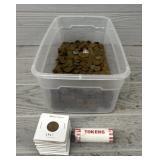 Large Assortment of Wheat Pennies & Token Roll