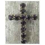 Very Old Antique Brass & Amethyst Cross Brooch