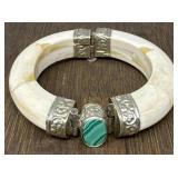 Bone & Malachite Cuff Bracelet