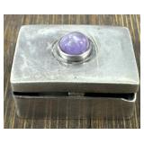 Miniature Sterling Silver Amethyst Pill Box