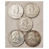 (5) 1950's Franklin Half-Dollars