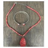 (2) Sterling Coral Necklace & Cuff Necklace