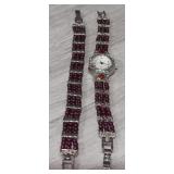 Vintage Burgundy Bead Quartz Watch & Bracelet