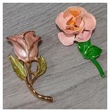 (2) Enamel Rose Broaches