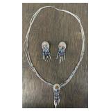 Navajo Sterling Inlaid Stone Necklace & Earrings
