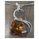 Vintage Sterling and Amber Pendant Collar Necklace