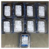 (9) 500gb Hard Drives - Securely Wiped