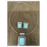 Navajo Sterling & Turquoise Necklace & Earrings