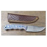 Damascus Fixed Blade Knife w/ Sheath #1