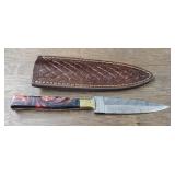 Damascus Double Edge Boot Knife w/ Sheath