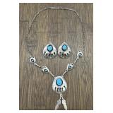Sterling & Turquoise Bear Claw Necklace & Earrings