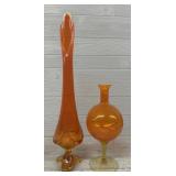 (2) Glass Blown Orange Vases