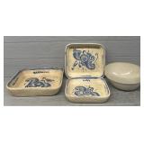 (3) Piece Hand Painted Dish Set & (1) Crock Bowl
