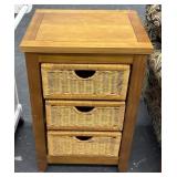 Wooden Nightstand w/ (3) Whicker Drawers