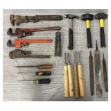 Assortment of Pipe Wrenches & Other Tools
