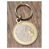 Brass Native American Chief Head Keychain