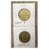 (2) 2007-D & 2009-D Presidential Dollars