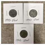 (3) 1943 Steel Pennies