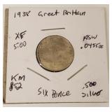1938 Silver Great Britain 6 Pence