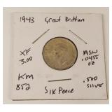 1943 Silver Great Britain 6 Pence