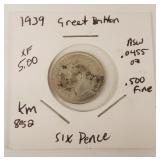 1939 Silver Great Britain 6 Pence #2