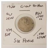 1926 Silver Great Britain 6 Pence