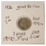 1936 Silver Great Britain 3 Pence