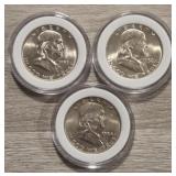 (3) Franklin Silver Half Dollars