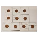 (10) 1958-D Uncirculated Lincoln Cents