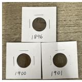 (3) 1896, 1900 & 1901 Indian Head Pennies