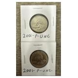 (2) 3001-P Uncirculated Quarters
