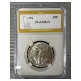 1945 Walking Liberty PGA MS65 Half Dollar