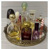 Mirrored Jewelry Tray & (11) Various Perfumes